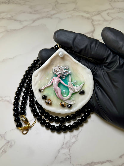 December Icy Pink Mermaid Sea Shell Necklace – Mermaid in Shell with UV Resin