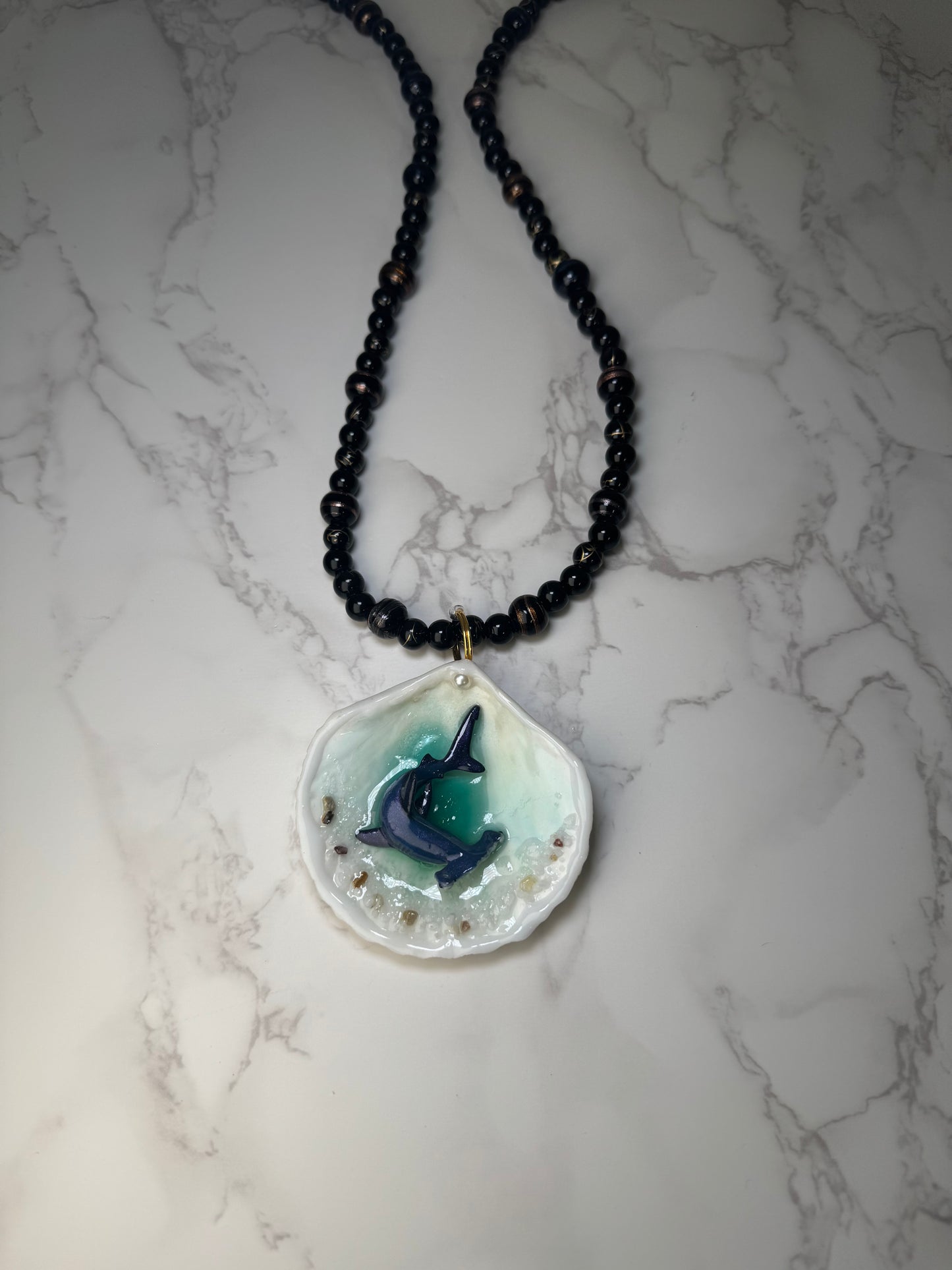 Tiburon Martillo Resin‑Encased Shell Collection Shell Necklaces Sea Necklaces Epoxy Resin Necklace and Shell