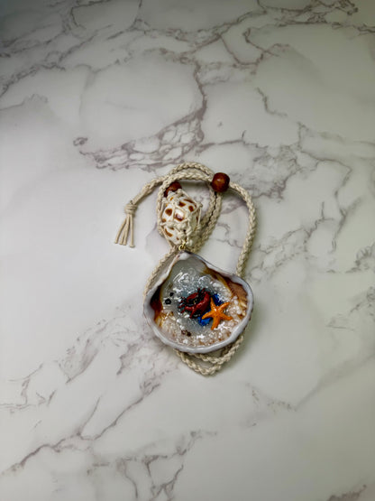 Red Crab And The Little yellow star  Shell Necklace - Encapsulated in Real Shell with UV Resin