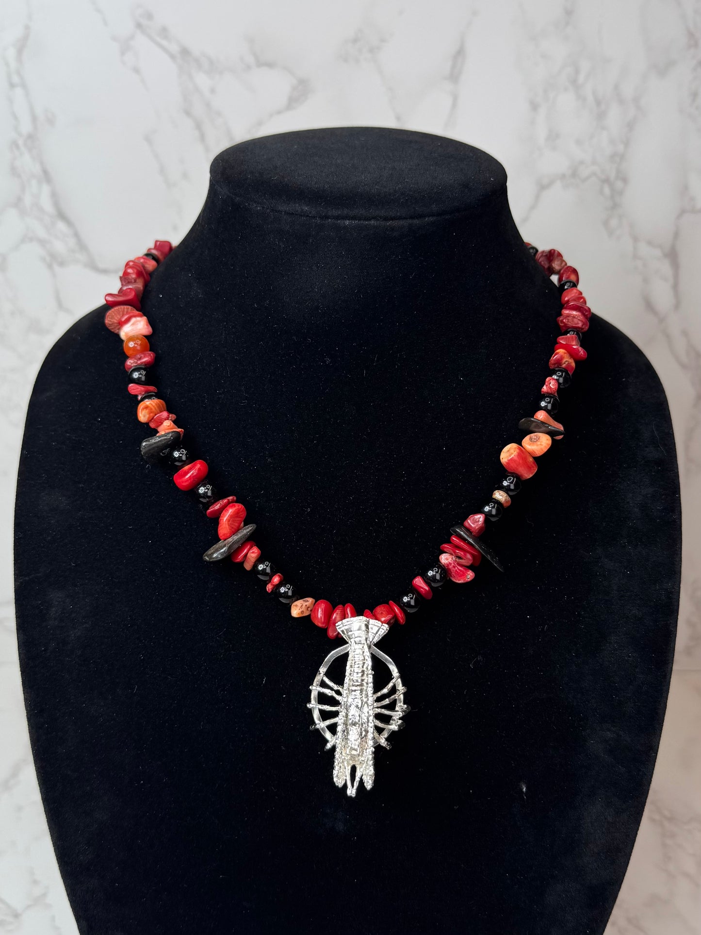 Red Lobster 925 Sterling Silver Hand Made Necklace | One-of-a-Kind Coastal Art