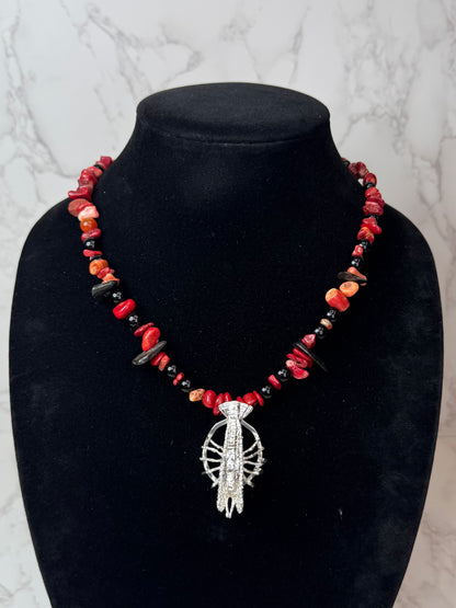 Red Lobster 925 Sterling Silver Hand Made Necklace | One-of-a-Kind Coastal Art