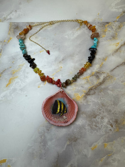 Spadefish With Colorful Glass Crystals Necklace Resin‑Encased Shell Collection Shell Necklaces, Epoxy Resin Necklace