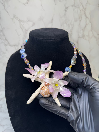 March Real Starfish & Preserved Flower Necklace | Convertible Hair Clip | Handmade Ocean & Botanical Jewelry