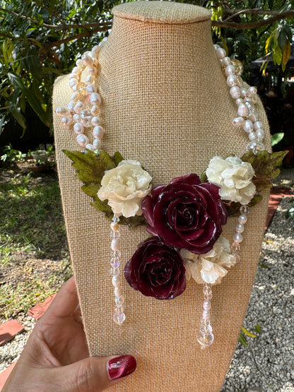 2 Seraphina Eternal Rose – Real Red Rose in UV Resin & Freshwater Pearl Necklace | Handmade Floral Jewelry | Made in USA