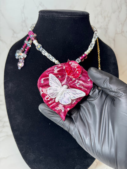 Medium Real Poinsettia Leaf Butterfly Necklace | Handmade Botanical Jewelry | Preserved Nature Art
