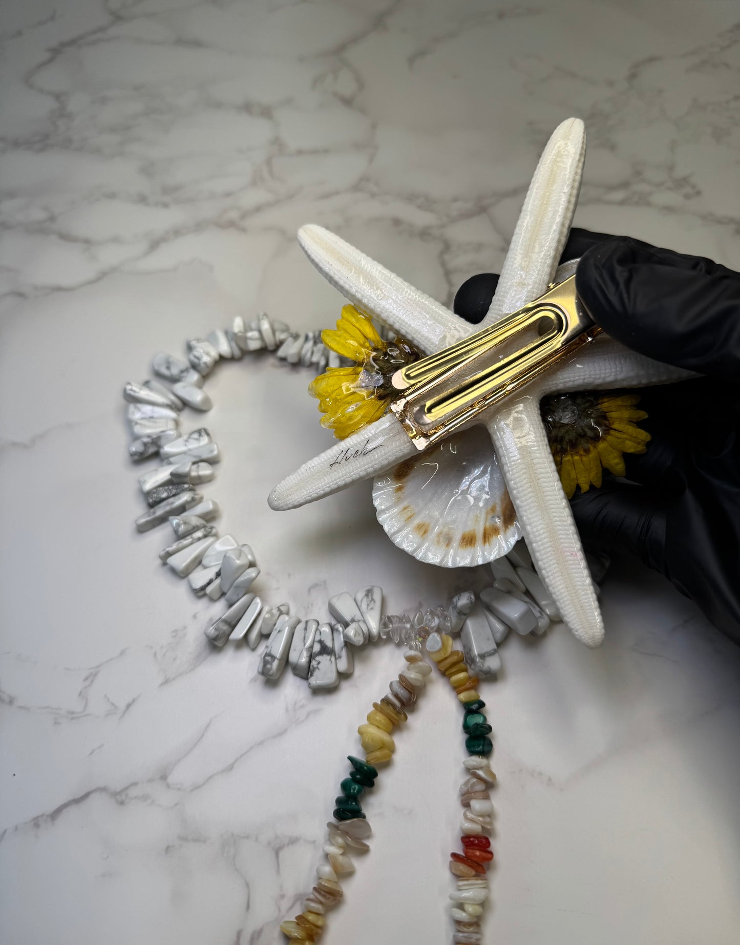 April Real Starfish & Preserved Flower Necklace | Convertible Hair Clip | Handmade Ocean & Botanical Jewelry
