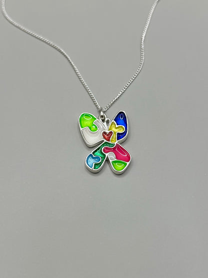 Autism Acceptance Necklace, 925 Sterling Silver, Epoxy Resin