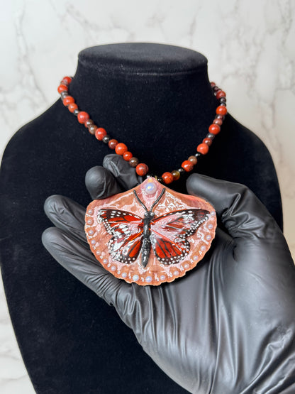 First Flight Natural Seashell Butterfly Necklace | Handmade Coastal Jewelry | UV Resin Ocean Art