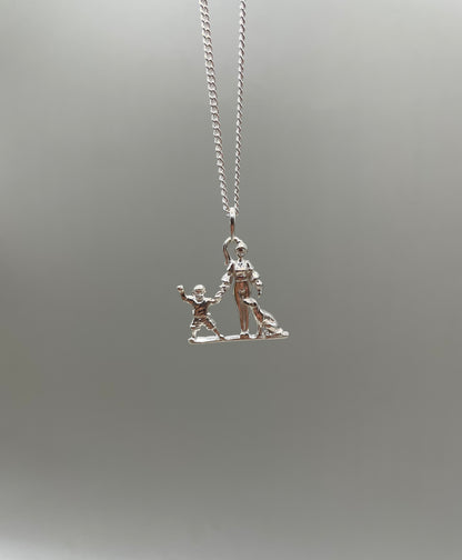 Mom, Son, and dog Necklace, 925 Sterling Silver