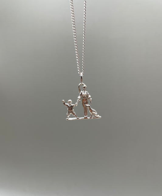 Mom, Son, and dog Necklace, 925 Sterling Silver