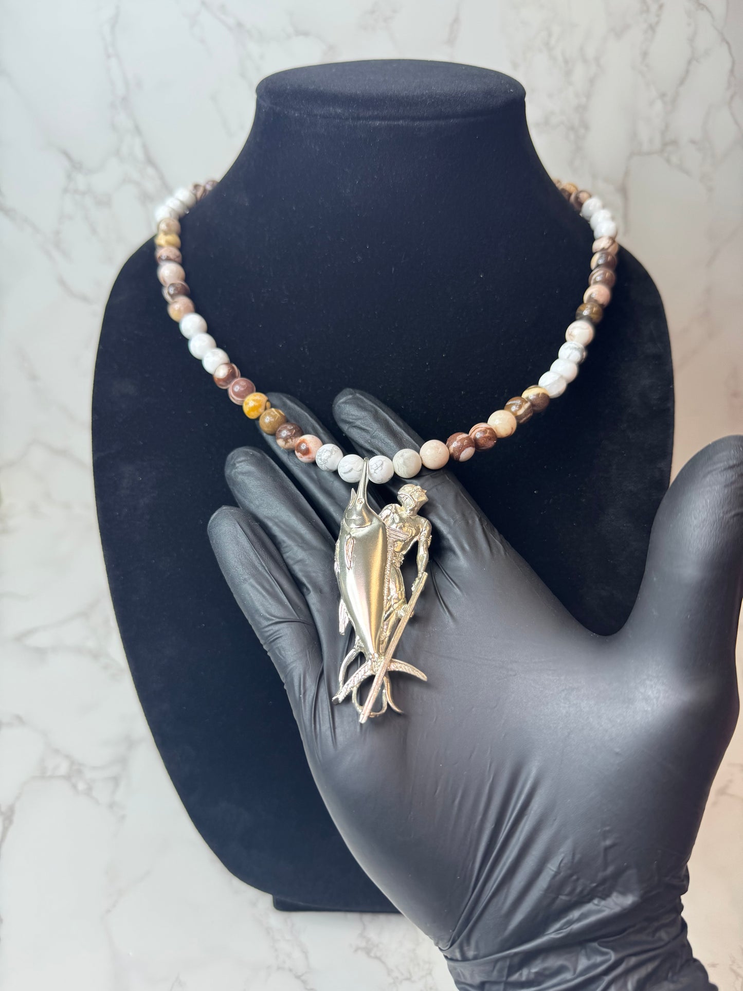 Marlin Diver 925 Sterling Silver Hand Made Necklace | One-of-a-Kind Coastal Art