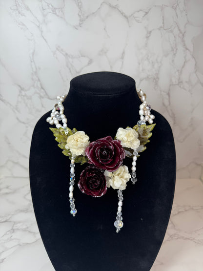 2 Seraphina Eternal Rose – Real Red Rose in UV Resin & Freshwater Pearl Necklace | Handmade Floral Jewelry | Made in USA