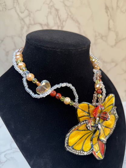 Whisper of Wings Real Orchid Butterfly Necklace | Hand Painted Flower Jewelry | Botanical Resin Art Pendant