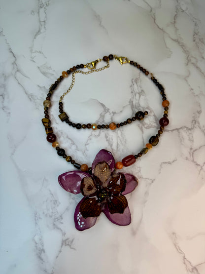 Camellia Real Preserved Orchids & Plumeria Necklace| Handmade Botanical Jewelry | Floral Art