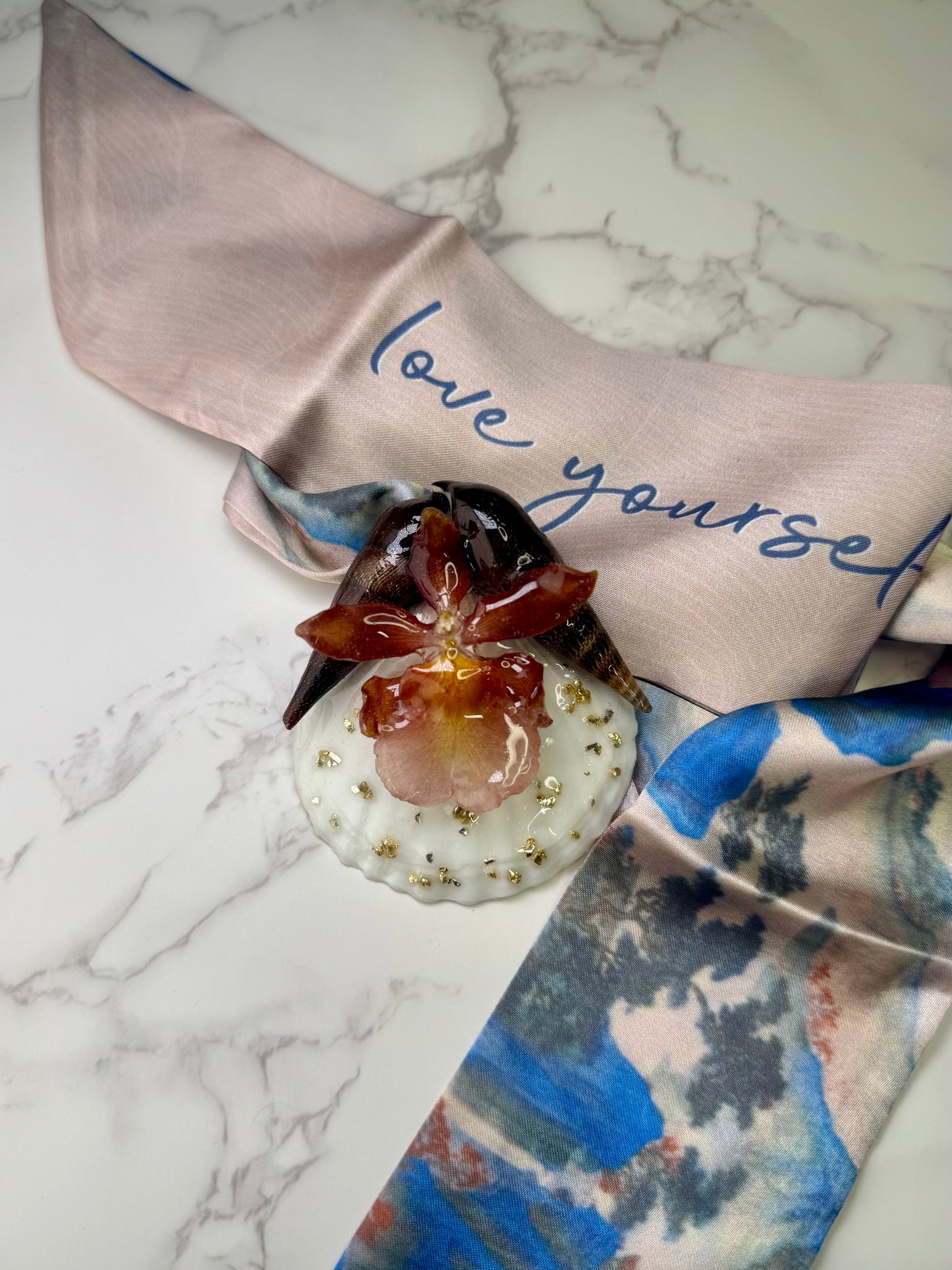 Mini Cattleya Orchid & Twin Shells Necklace