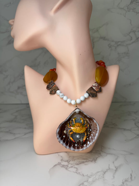 Yellow Crab Shell Necklace - Encapsulated in Real Shell with UV Resin