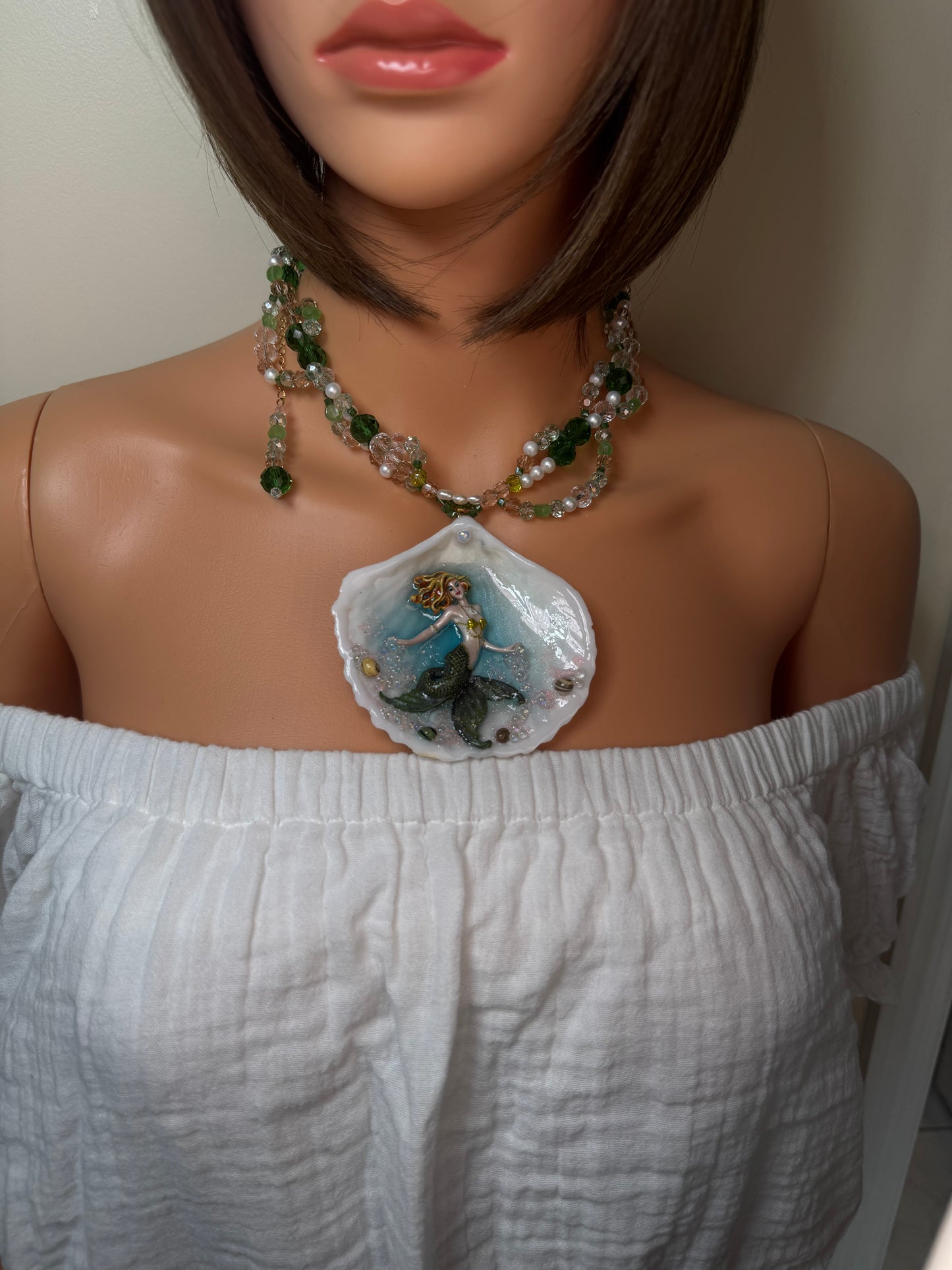 Monday Ocean Mermaid Necklace | Handmade Seashell Jewelry | Brass Shell Accents | One-of-a-Kind Coastal Art