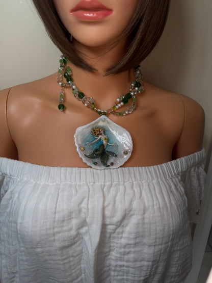 Monday Ocean Mermaid Necklace | Handmade Seashell Jewelry | Brass Shell Accents | One-of-a-Kind Coastal Art