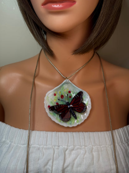 Sea of Dreams Natural Seashell Butterfly Necklace | Handmade Coastal Jewelry | UV Resin Ocean Art