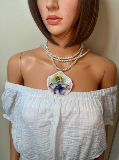 Tuesday Ocean Mermaid Necklace | Handmade Seashell Jewelry | Brass Shell Accents | One-of-a-Kind Coastal Art
