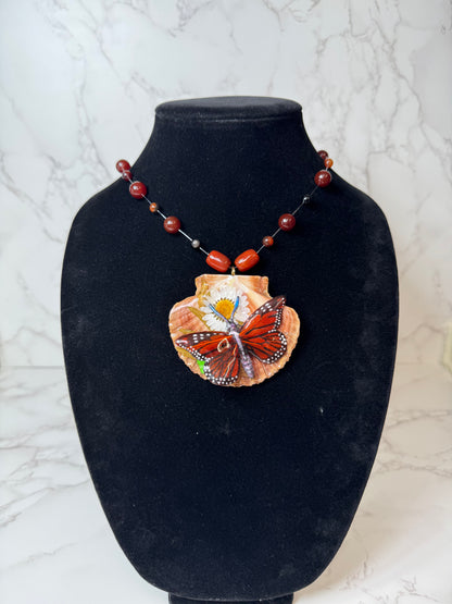Moonlit Tide Natural Seashell Butterfly Necklace | Handmade Coastal Jewelry | UV Resin Ocean Art
