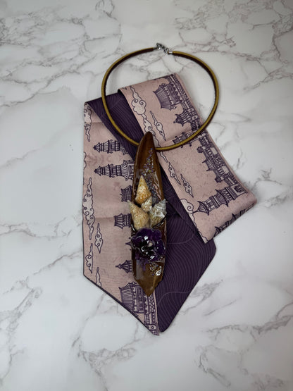 3 Natural green Leaf Preserved in resin with flowers with Beautiful Scarf & leather necklace