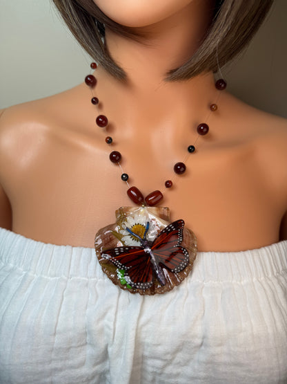 Moonlit Tide Natural Seashell Butterfly Necklace | Handmade Coastal Jewelry | UV Resin Ocean Art
