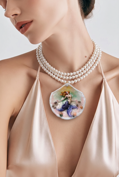 Tuesday Ocean Mermaid Necklace | Handmade Seashell Jewelry | Brass Shell Accents | One-of-a-Kind Coastal Art