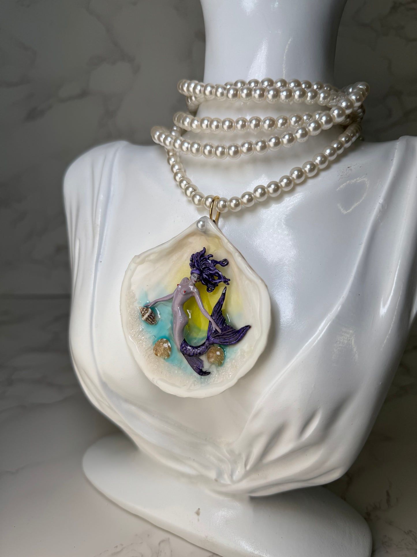 November All Purple Mermaid Sea Shell Necklace – Mermaid in Shell with UV Resin