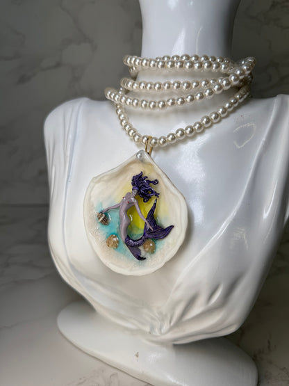 November All Purple Mermaid Sea Shell Necklace – Mermaid in Shell with UV Resin