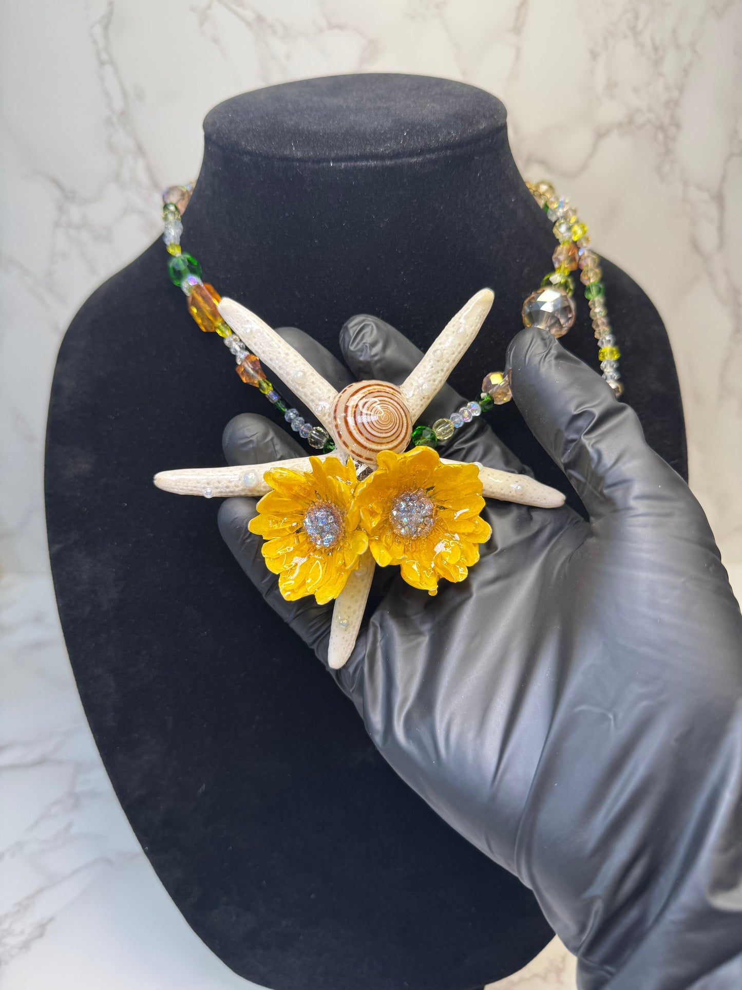 January Real Starfish & Preserved Flower Necklace | Convertible Hair Clip | Handmade Ocean & Botanical Jewelry