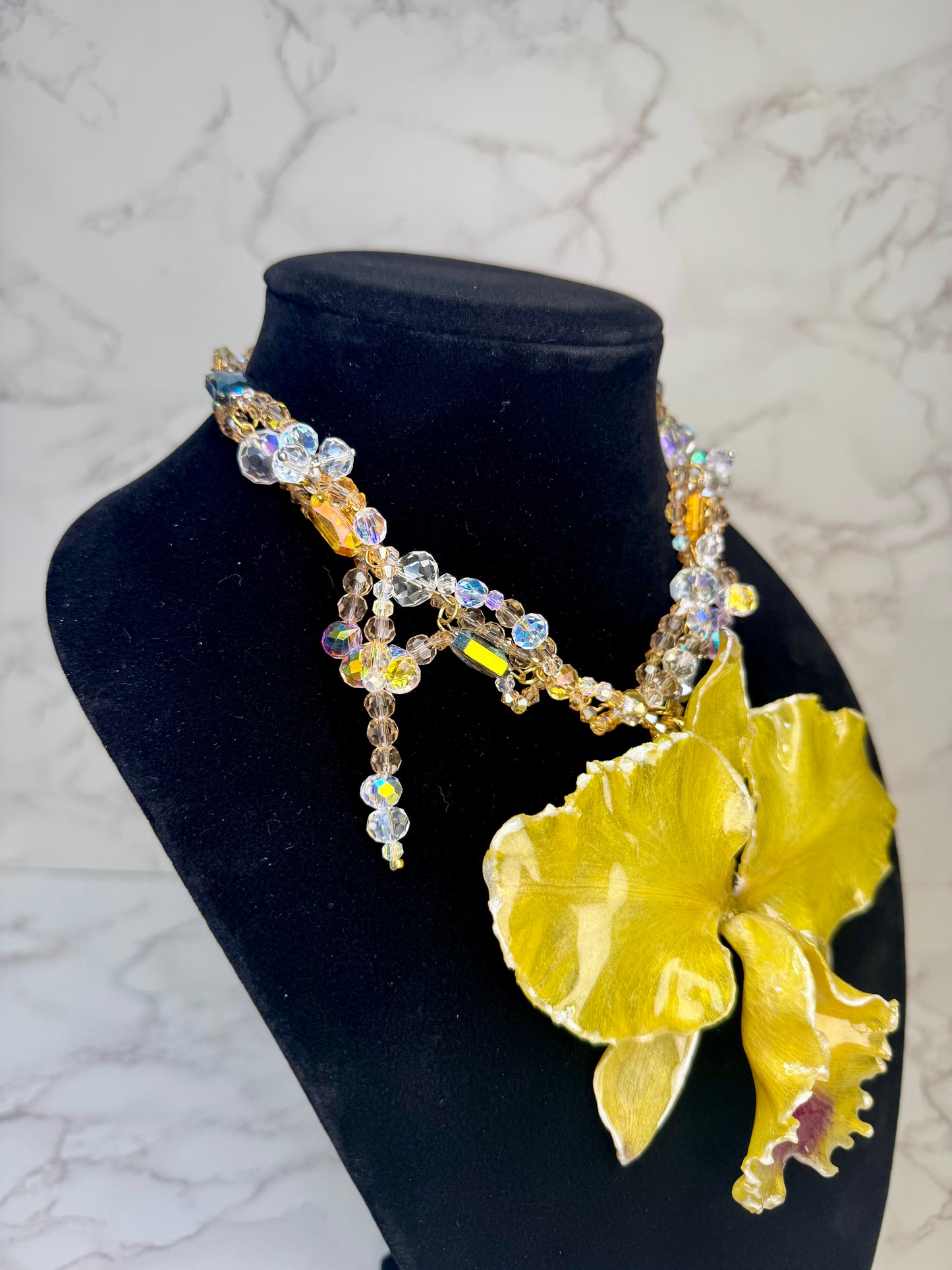 Amor Yellow Real Cattleya Orchid Necklace | Handmade Flower Jewelry | Botanical Statement Pendant