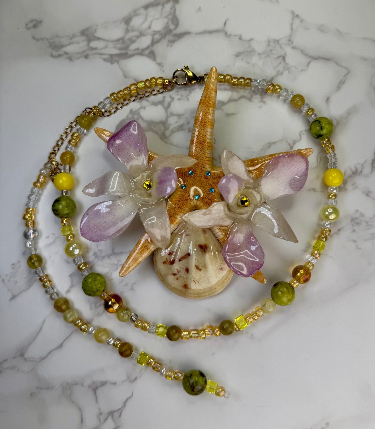 Sofía Real Starfish & Preserved Flower Necklace | Convertible Hair Clip | Handmade Ocean & Botanical Jewelry