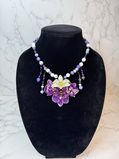 Abril Quadruple Purple Orchid Necklace - Real Orchid Necklace – Natural Flower Preserved in Resin