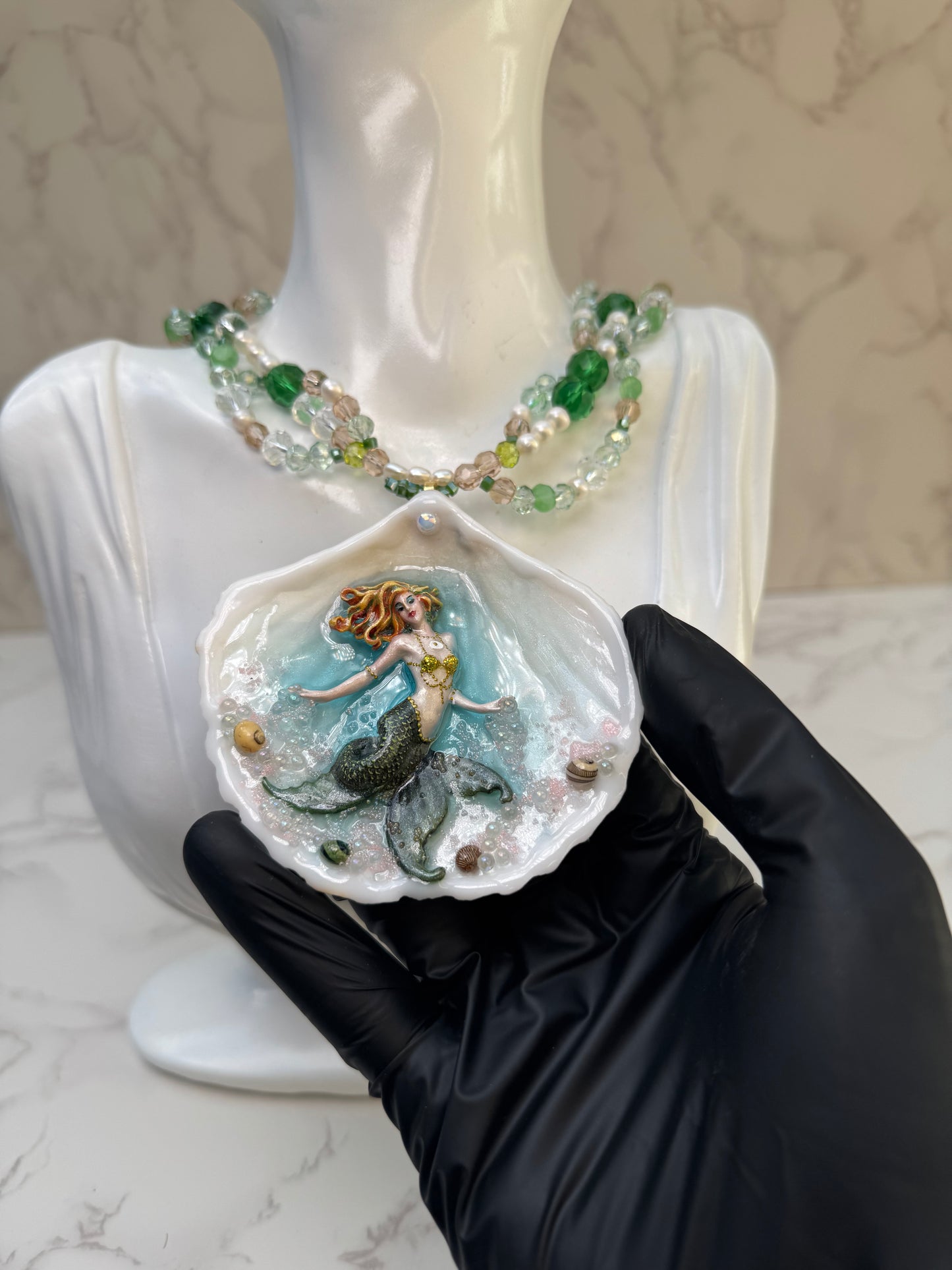Monday Ocean Mermaid Necklace | Handmade Seashell Jewelry | Brass Shell Accents | One-of-a-Kind Coastal Art