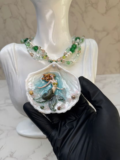 Monday Ocean Mermaid Necklace | Handmade Seashell Jewelry | Brass Shell Accents | One-of-a-Kind Coastal Art