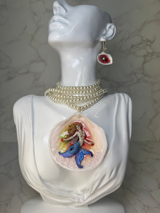 Rubi Mermaid Sea Shell Necklace Set – Mermaid in Shell with UV Resin