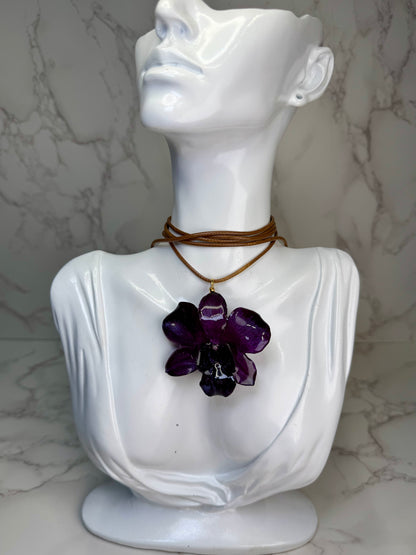 Ana Handmade Real Mini Dark Purple Orchid Necklace | Resin Flower Jewelry | Made in USA