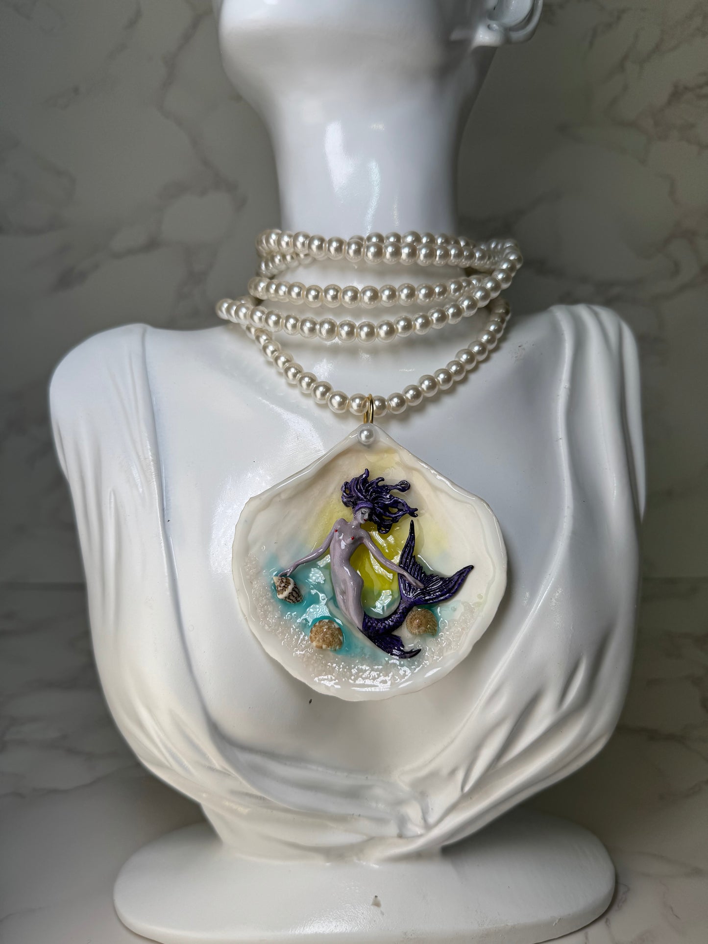 November All Purple Mermaid Sea Shell Necklace – Mermaid in Shell with UV Resin