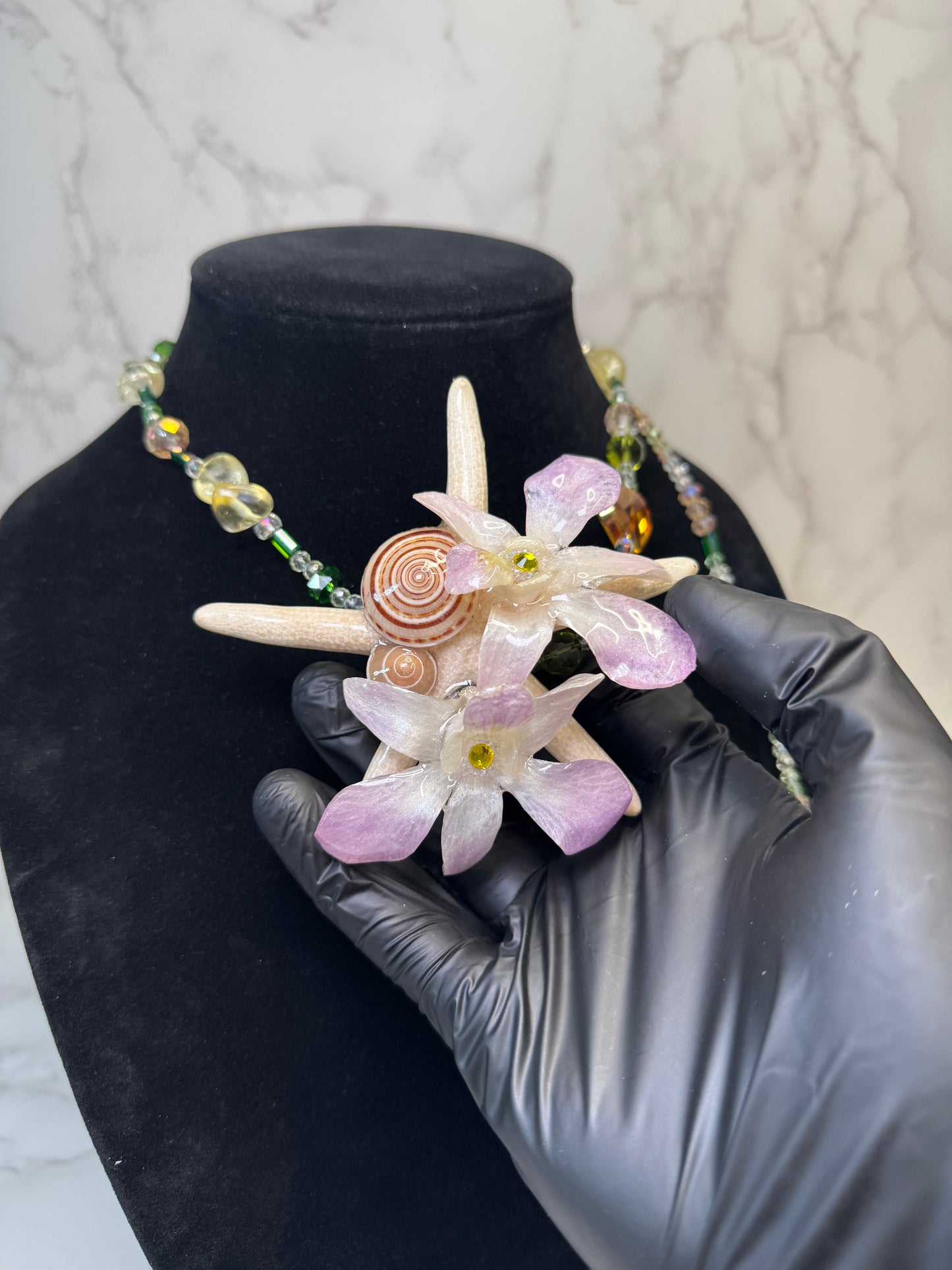 May Real Starfish & Preserved Flower Necklace | Convertible Hair Clip | Handmade Ocean & Botanical Jewelry