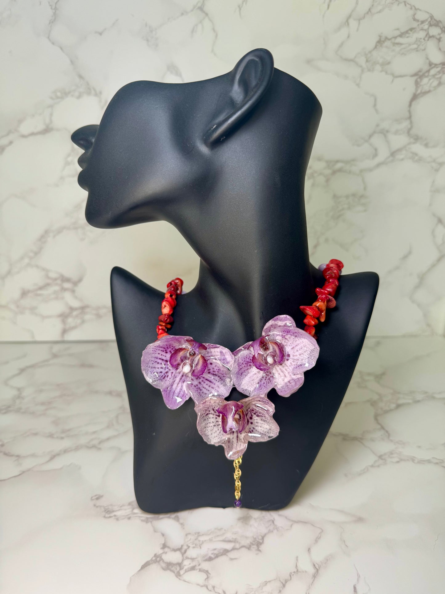 Triple Small Purple Orchids Necklace - Real Orchid Necklace – Natural Flower Preserved in Resin