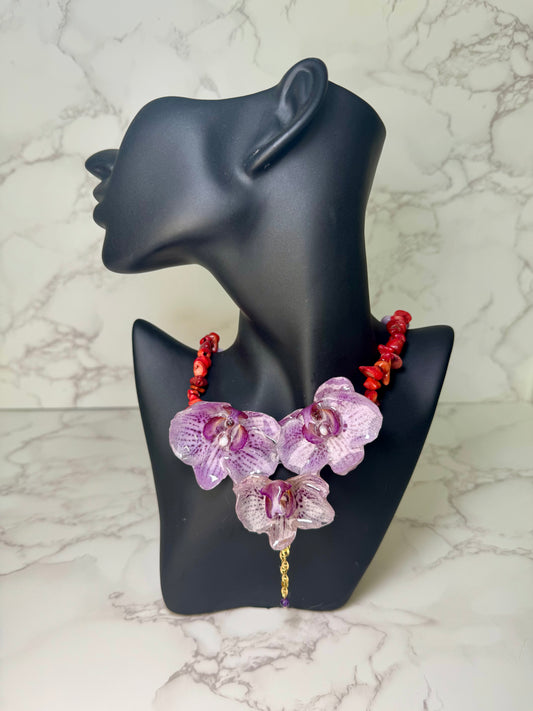 Triple Small Purple Orchids Necklace - Real Orchid Necklace – Natural Flower Preserved in Resin