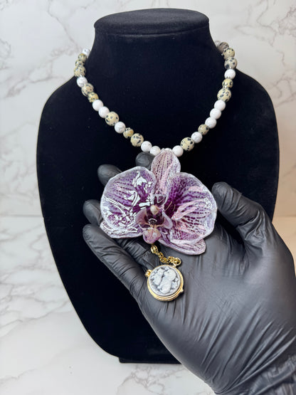 Isabella Purple Real Orchid Necklace | Handmade Flower Jewelry | Botanical Statement Pendant