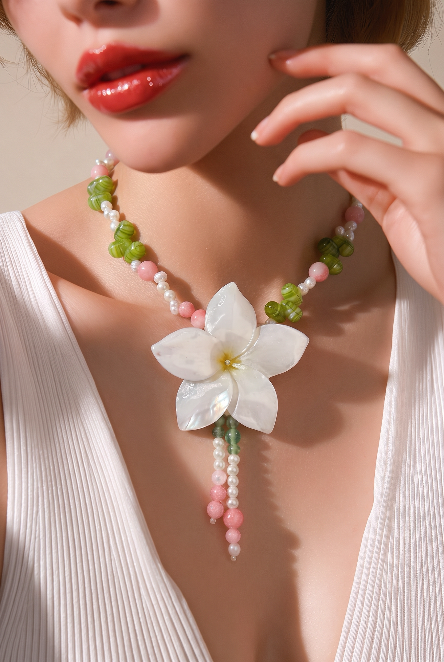 White Clear Flower Crystal Necklace | Handmade Floral Jewelry