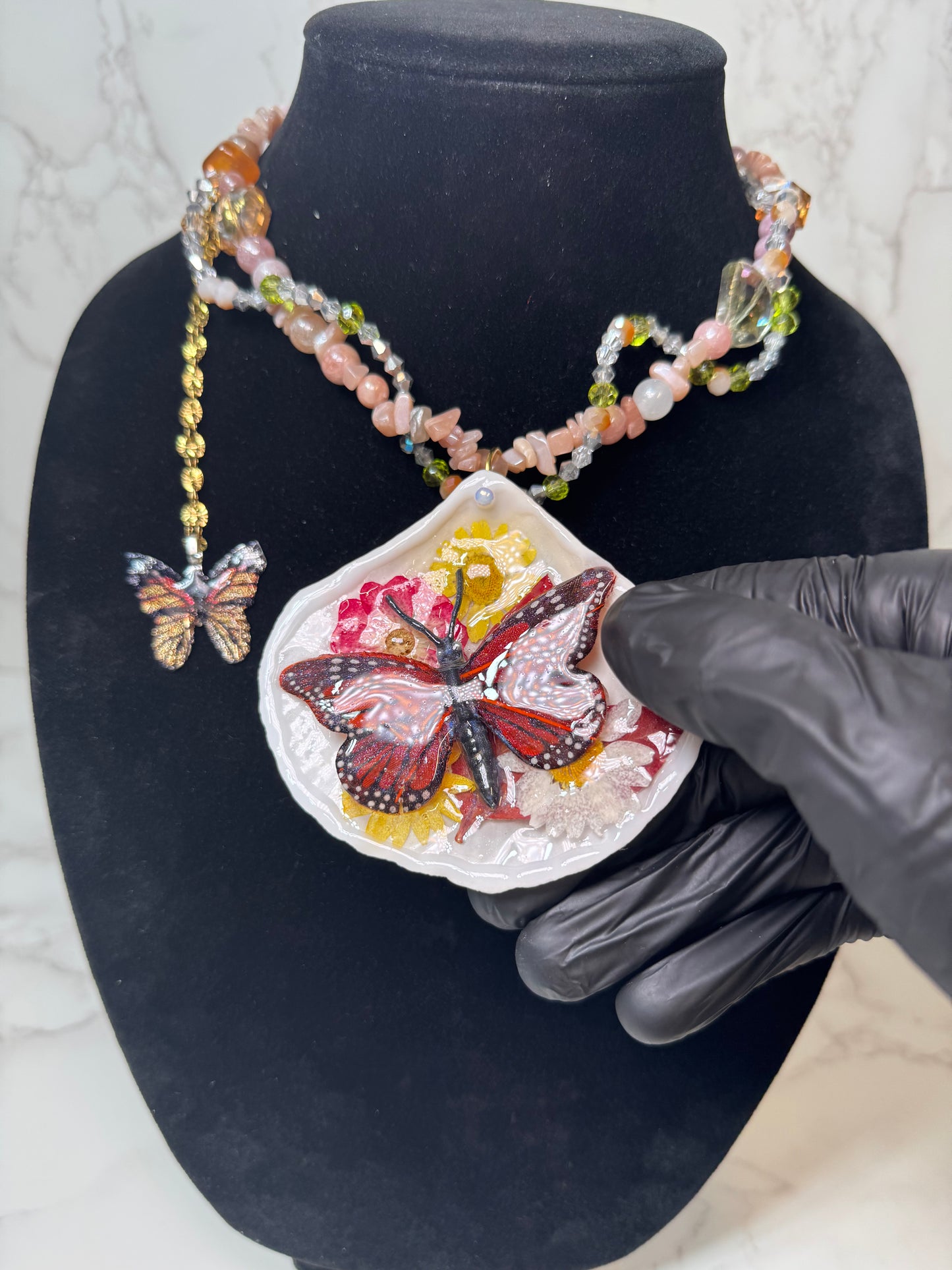 Celestial Breeze Natural Seashell Butterfly Necklace | Handmade Coastal Jewelry | UV Resin Ocean Art