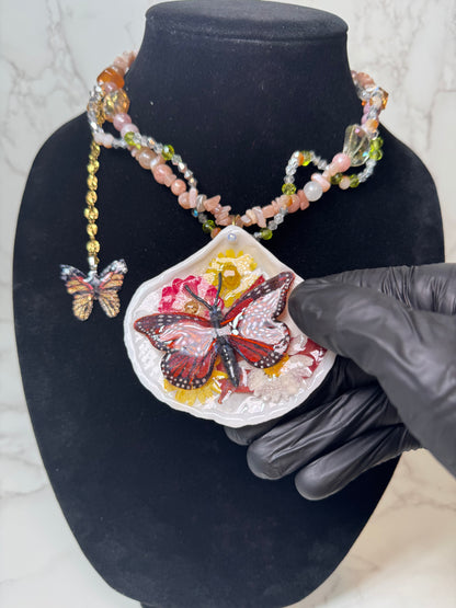 Celestial Breeze Natural Seashell Butterfly Necklace | Handmade Coastal Jewelry | UV Resin Ocean Art