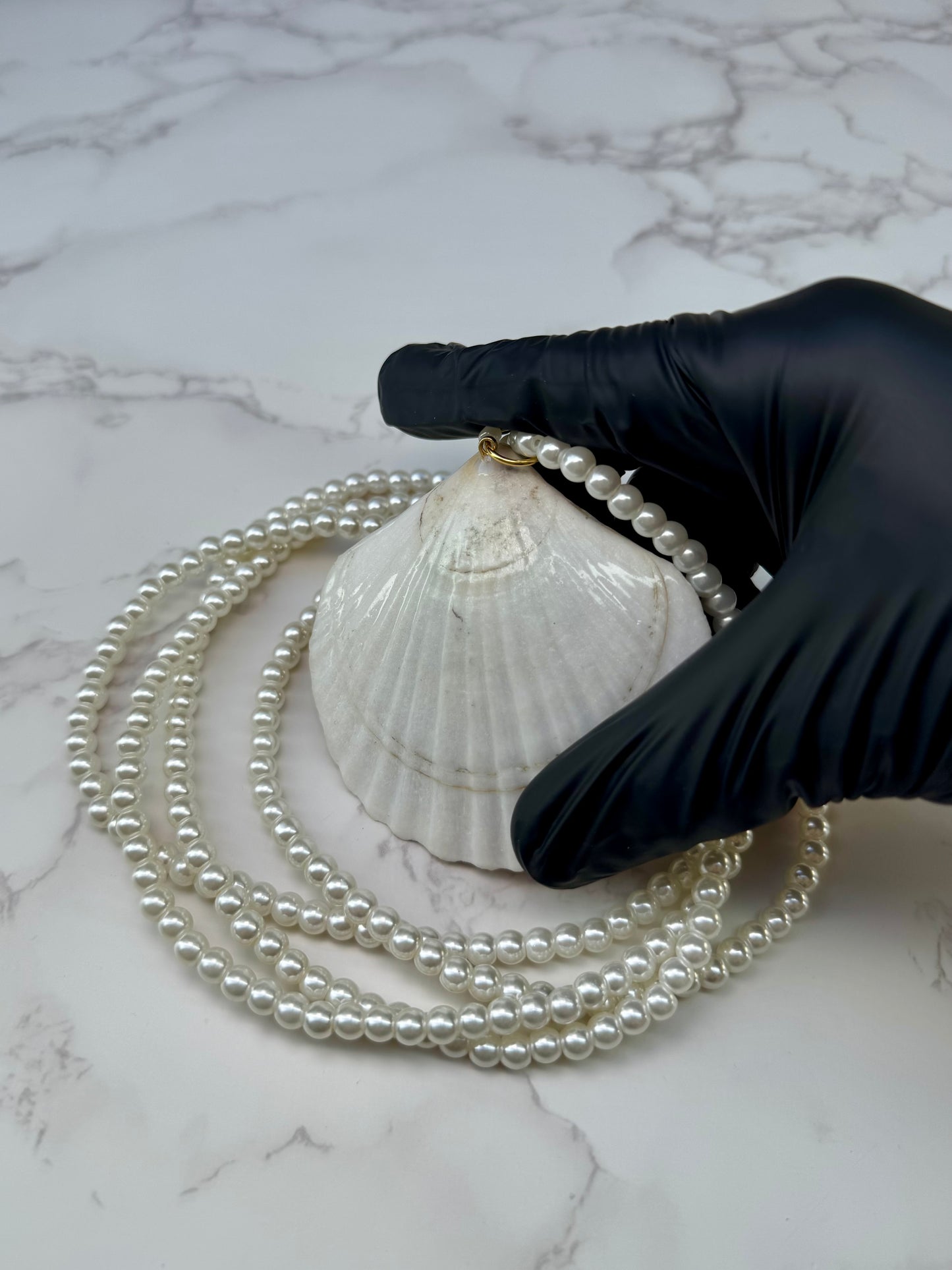 Cuba Libre Mermaid Natural seashell featuring a handmade craft metal mermaid with brown hair and a red tail inspired by the Cuban flag preserved in UV resin Beautiful Stones Necklace Handmade craft jewelry Crystal Pearl Necklace