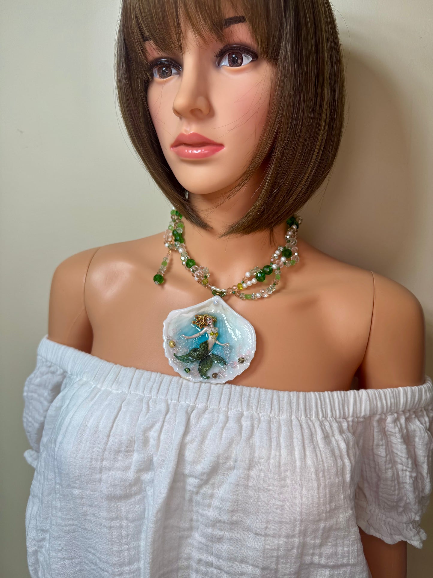 Monday Ocean Mermaid Necklace | Handmade Seashell Jewelry | Brass Shell Accents | One-of-a-Kind Coastal Art