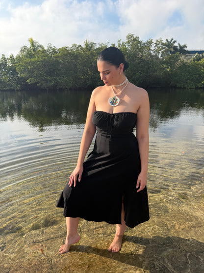 The Ocean King & The Coral Flame Mermaids– Guardians of the Deep Mermaid & Triton Natural Shell Necklace – Long Crystal Pearl Triple Wrap Beaded Jewelry