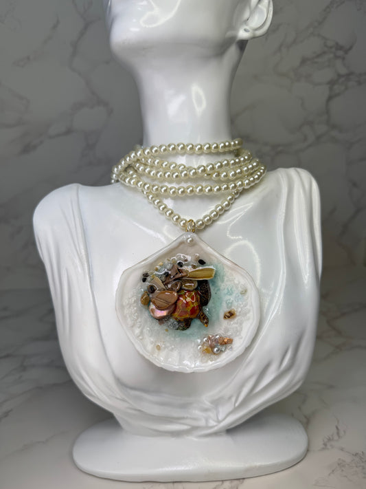 Turtle On Reefs Shell Necklace - Encapsulated in Real Shell with UV Resin